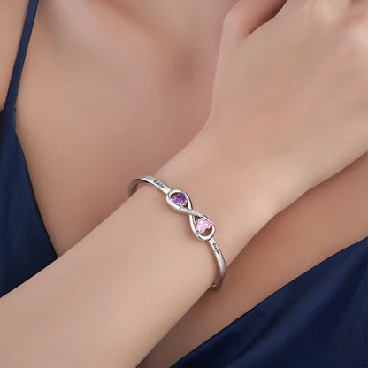 Custom Infinity Bangle with Heart Birthstones