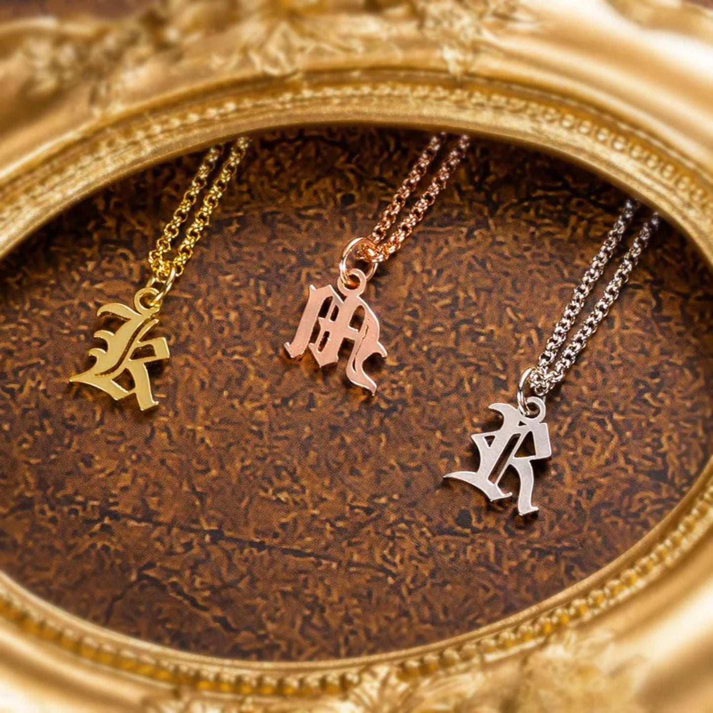 Custom Old English Initial Necklace