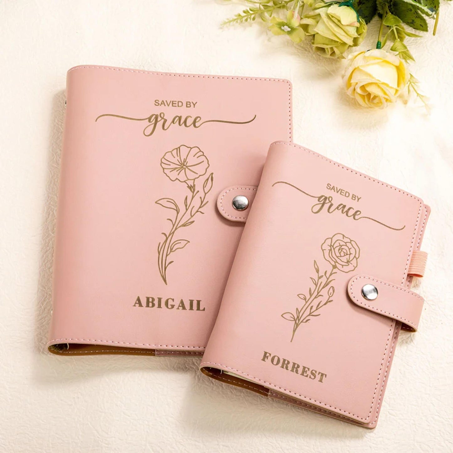 Personalisiertes Geburtsblumen-Gebetsjournal | Christliches Bibelstudien-Notizbuch aus Leder, Dankbarkeitstagebuch für Frauen | Geschenk zum Geburtstag oder Muttertag