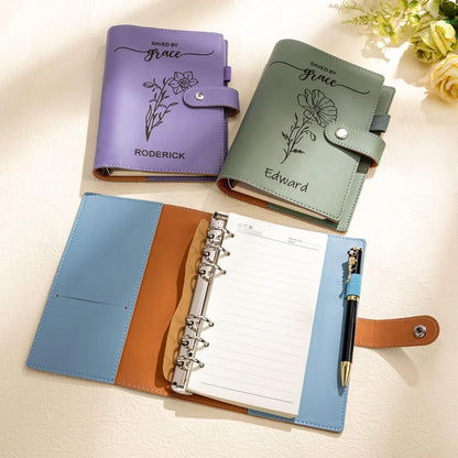 Personalisiertes Geburtsblumen-Gebetsjournal | Christliches Bibelstudien-Notizbuch aus Leder, Dankbarkeitstagebuch für Frauen | Geschenk zum Geburtstag oder Muttertag