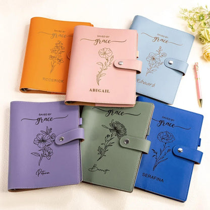 Personalisiertes Geburtsblumen-Gebetsjournal | Christliches Bibelstudien-Notizbuch aus Leder, Dankbarkeitstagebuch für Frauen | Geschenk zum Geburtstag oder Muttertag