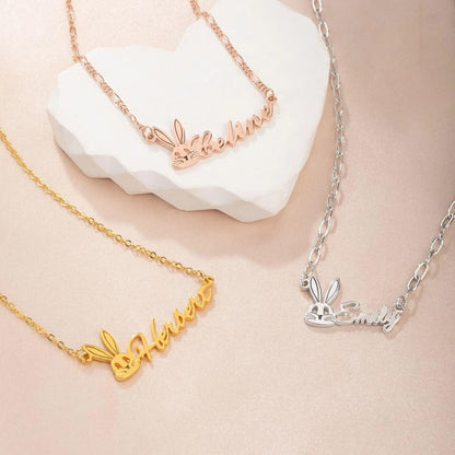 Personalisierte Osterhasenkette mit Namen, Namensschild-Schmuck mit Hasenmotiv, minimalistisches Ostergeschenk für Mama oder Mädchen