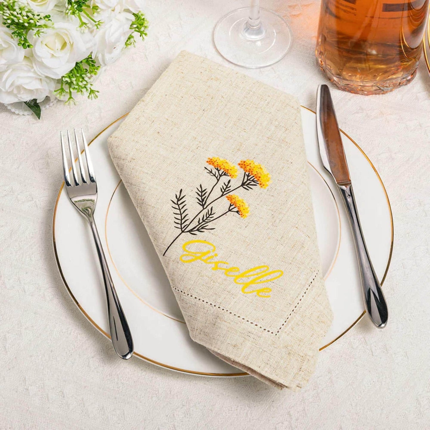 Personalized Handkerchief with Birth Flower and Name