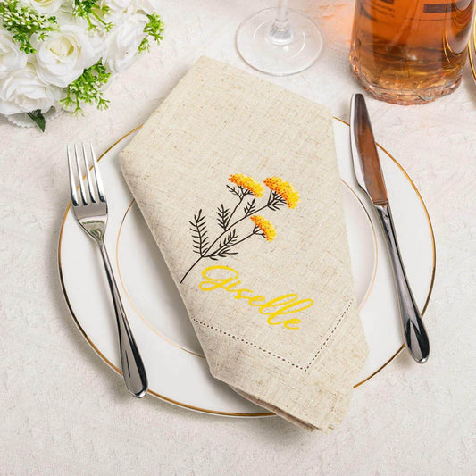 Personalisiertes Taschentuch mit Geburtsblume und Namen, Leinen-Taschentuch mit Wildblumenmuster, Hochzeitsgeschenk für die Braut, Damen