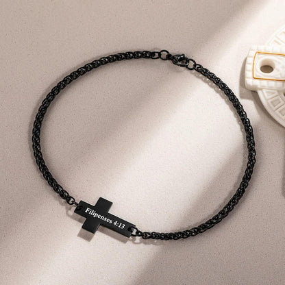 Personalisiertes Kreuzarmband mit Namensgravur, Unisex-Schmuck mit religiösem Bezug, Geschenk zum Geburtstag, zur Taufe oder zu Weihnachten für Sie und Ihn