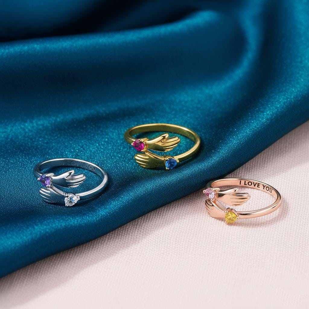 Personalized Hug Ring with Two Heart Birthstones