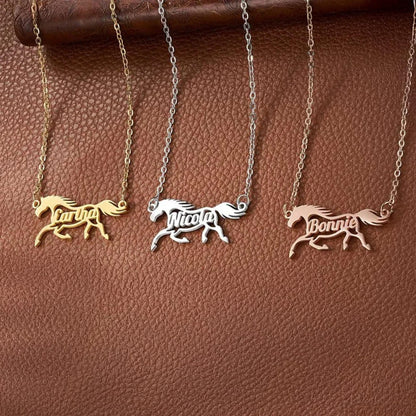 Personalized Name Running Horse Necklace