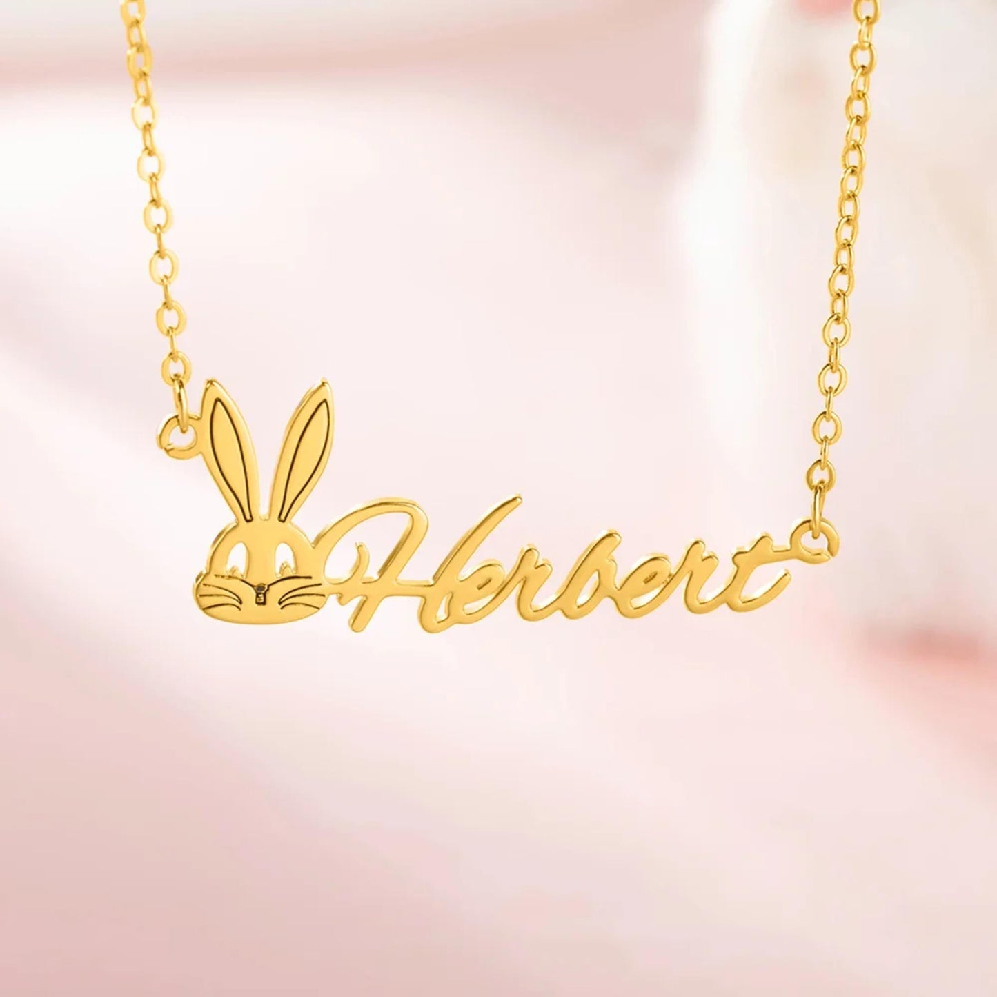 Personalisierte Osterhasenkette mit Namen, Namensschild-Schmuck mit Hasenmotiv, minimalistisches Ostergeschenk für Mama oder Mädchen
