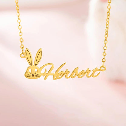 Personalisierte Osterhasenkette mit Namen, Namensschild-Schmuck mit Hasenmotiv, minimalistisches Ostergeschenk für Mama oder Mädchen