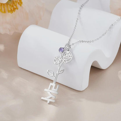 Birth Flower & Birthstone Korean Name Necklace