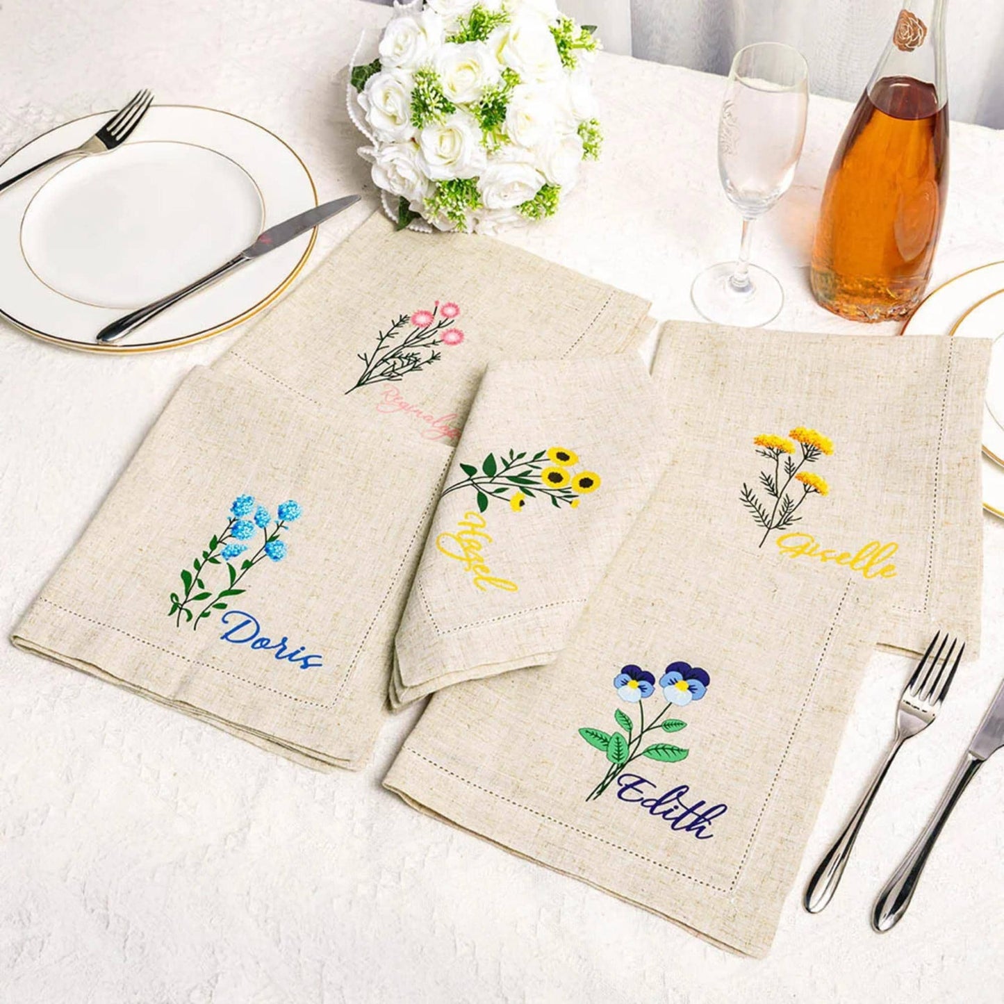 Personalized Handkerchief with Birth Flower and Name