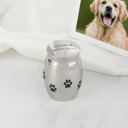 Custom Pet Portrait Mini Urn with Paw Prints