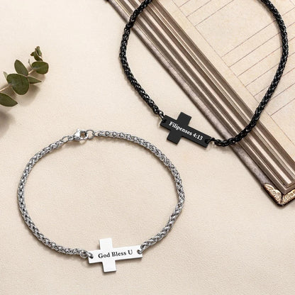 Personalisiertes Kreuzarmband mit Namensgravur, Unisex-Schmuck mit religiösem Bezug, Geschenk zum Geburtstag, zur Taufe oder zu Weihnachten für Sie und Ihn