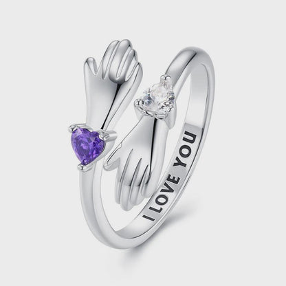 Personalized Hug Ring with Two Heart Birthstones