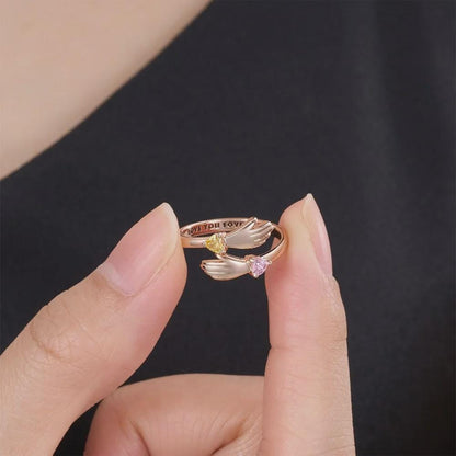Personalized Hug Ring with Two Heart Birthstones
