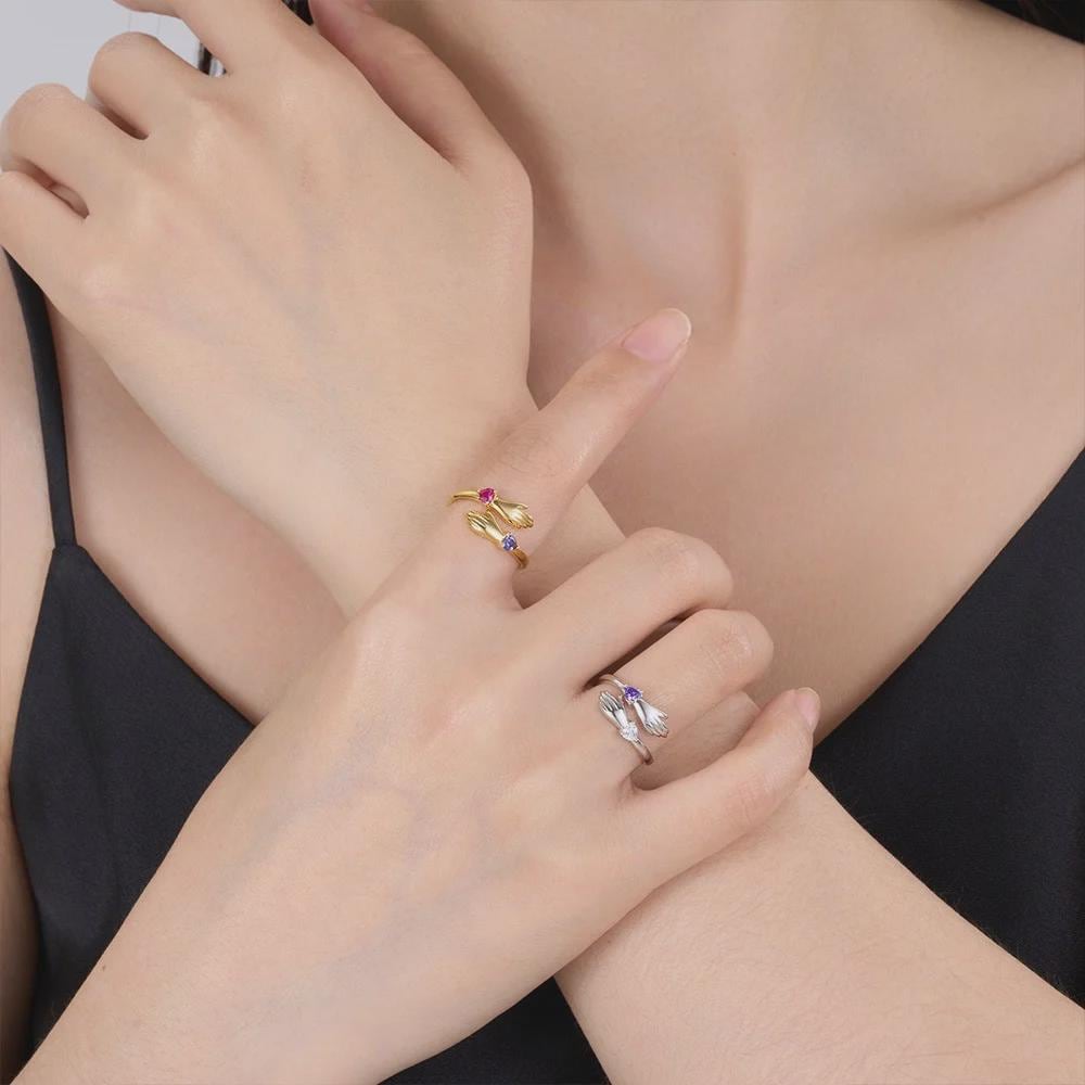 Personalized Hug Ring with Two Heart Birthstones