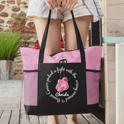 Personalized Custom Name Breast Cancer Fighter Tote Bag