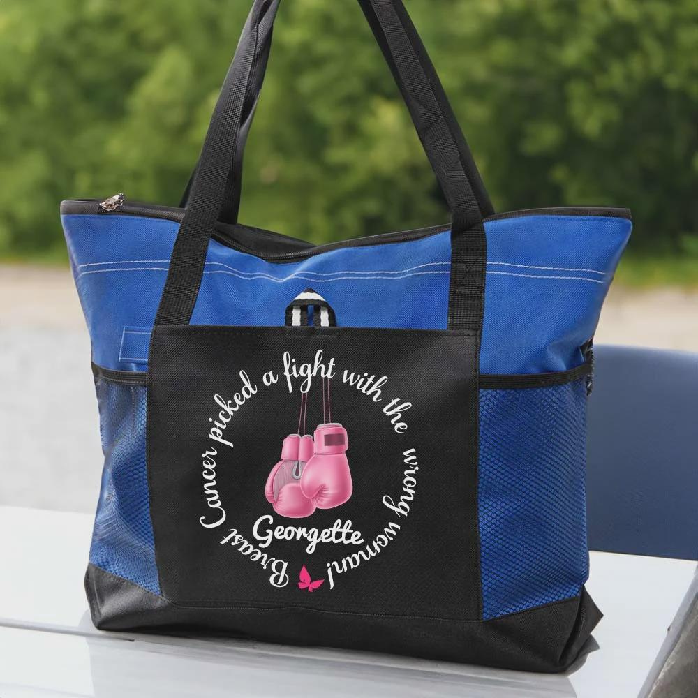 Personalized Custom Name Breast Cancer Fighter Tote Bag