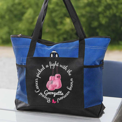 Personalized Custom Name Breast Cancer Fighter Tote Bag