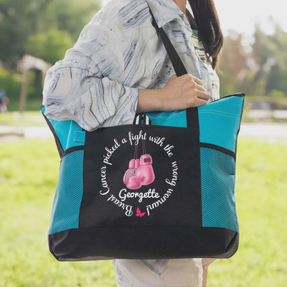 Personalized Custom Name Breast Cancer Fighter Tote Bag