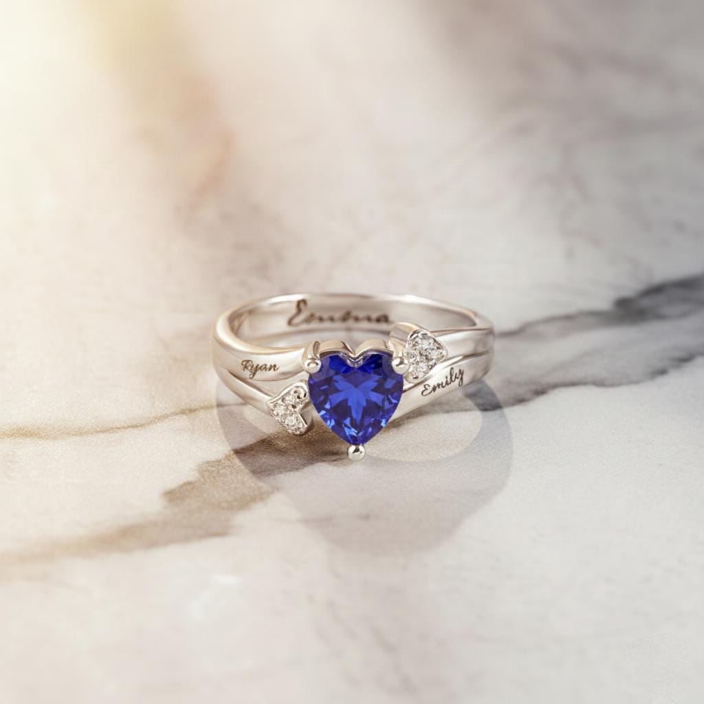 Personalized Daughter Heart Birthstone Ring