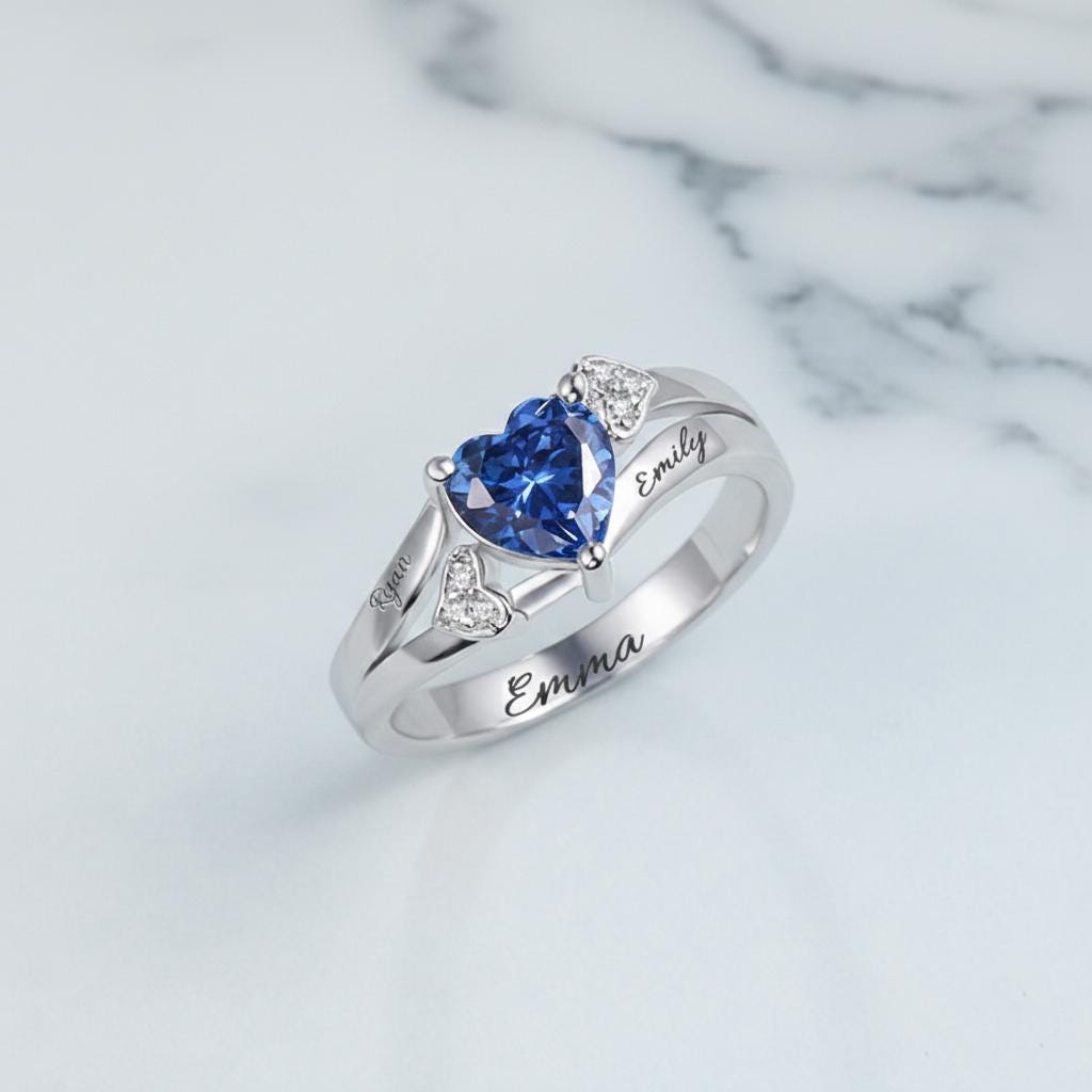 Personalized Daughter Heart Birthstone Ring