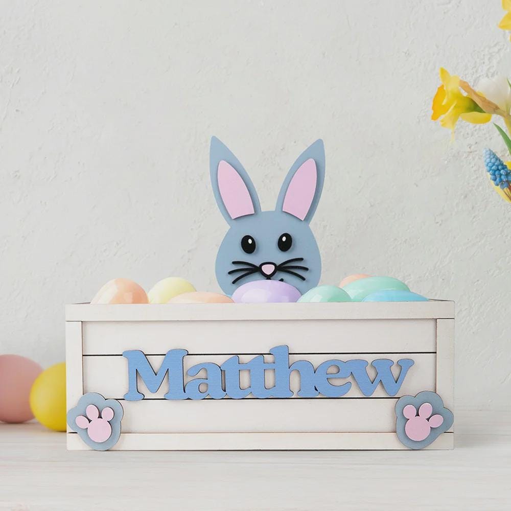Wooden Bunny Easter Egg Storage Box with Name