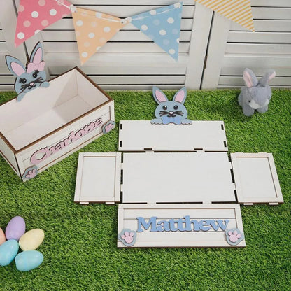 Wooden Bunny Easter Egg Storage Box with Name