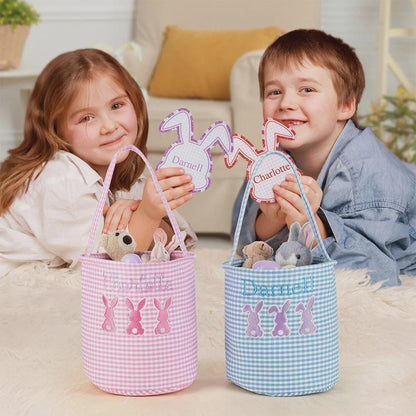 Custom Three Bunny Gingham Easter Basket