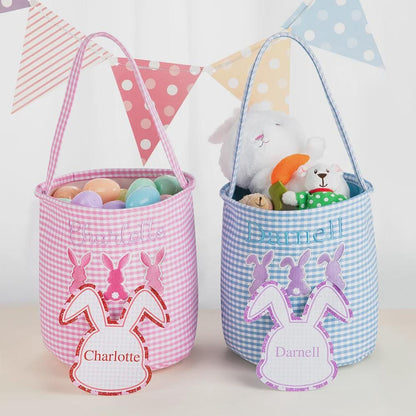 Custom Three Bunny Gingham Easter Basket