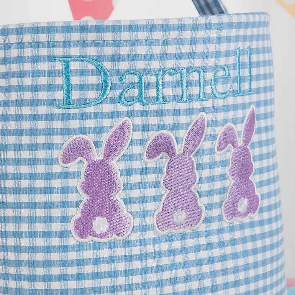 Custom Three Bunny Gingham Easter Basket