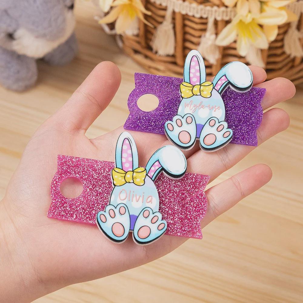 Easter Bunny Acrylic Glitter Lid Tumbler Name Plate