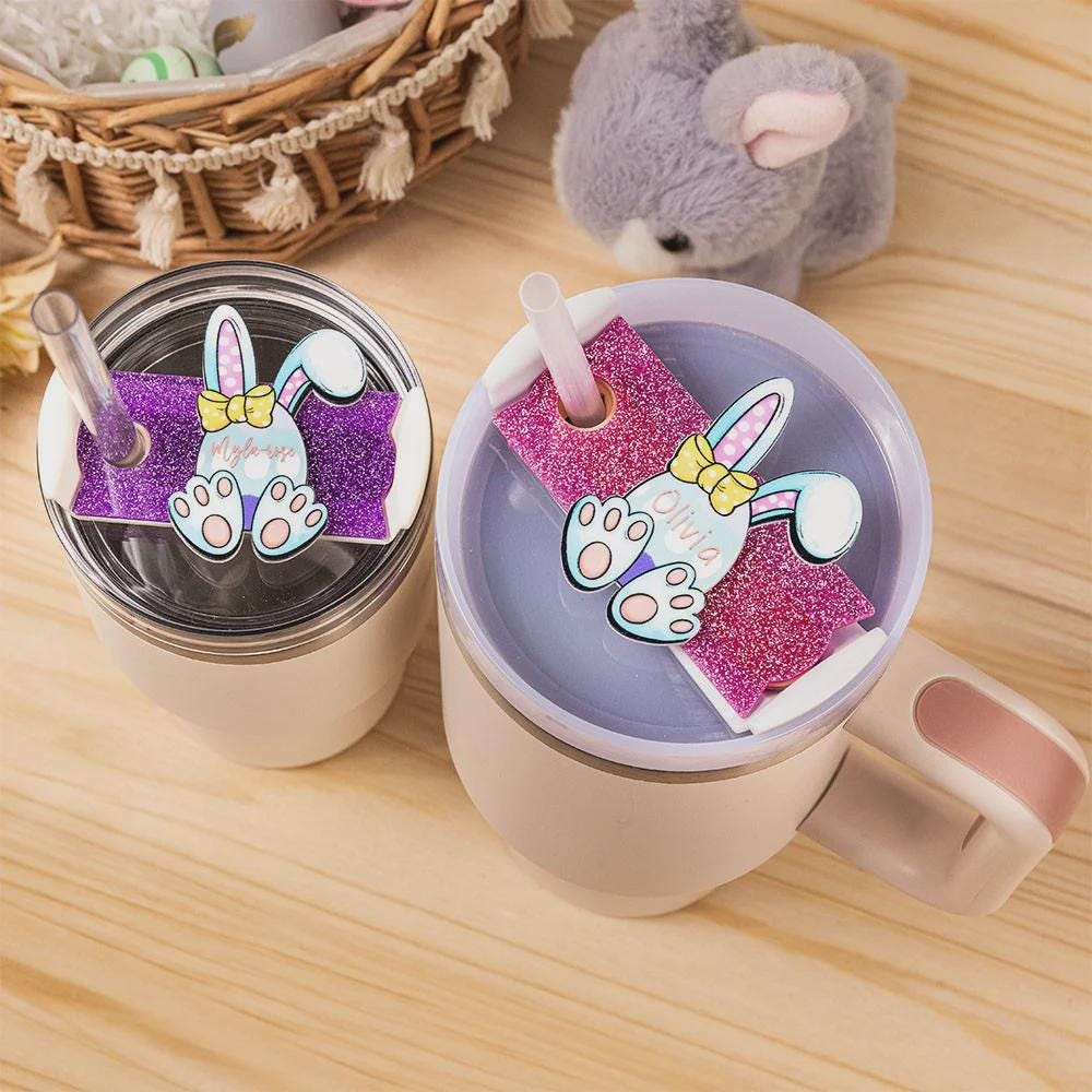 Easter Bunny Acrylic Glitter Lid Tumbler Name Plate