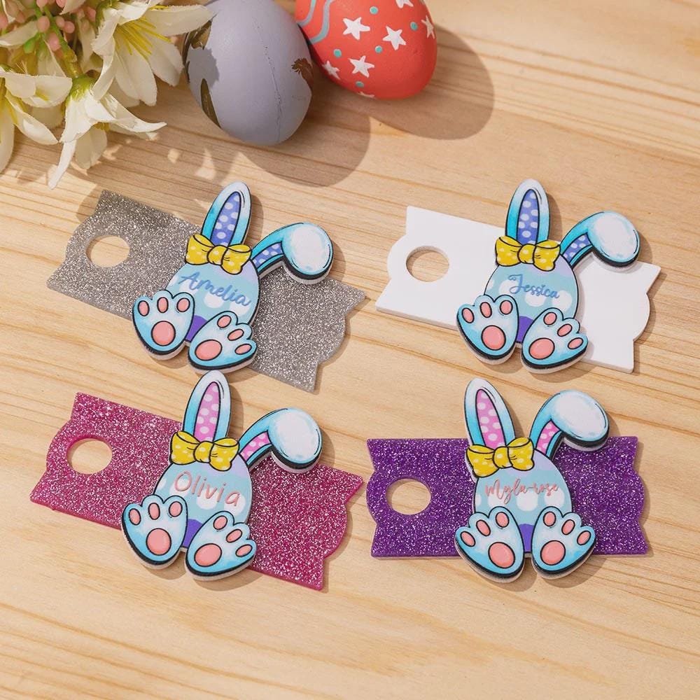 Easter Bunny Acrylic Glitter Lid Tumbler Name Plate