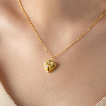 Personalized Angel Wings Heart Photo Locket Necklace