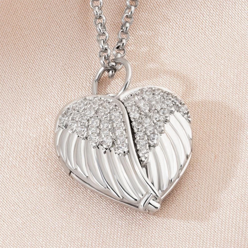 Personalized Angel Wings Heart Photo Locket Necklace
