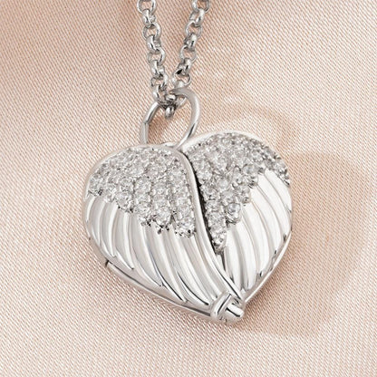 Personalized Angel Wings Heart Photo Locket Necklace