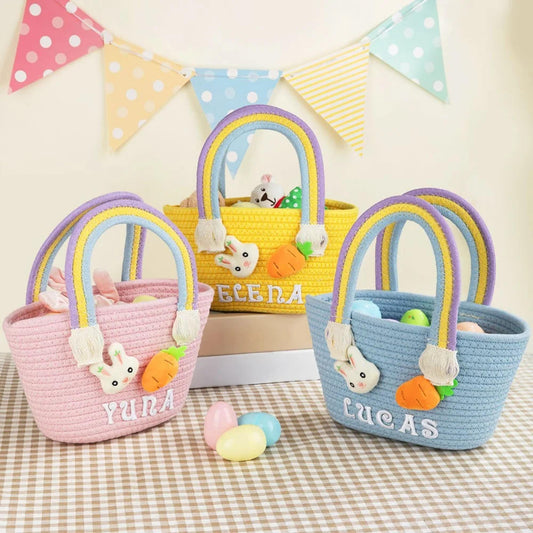 Personalized Easter Egg Hunt Bucket with Rainbow Handle