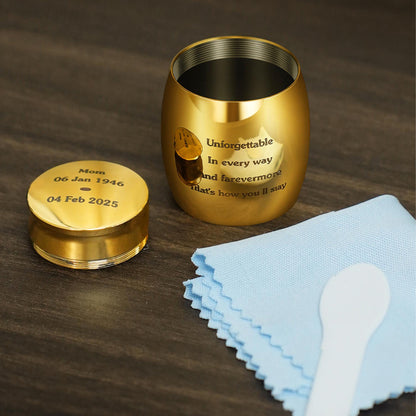 Personalized Engraved Mini Urn for Human Ashes with Photo & Message