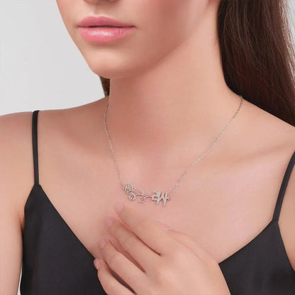 Birth Flower & Birthstone Korean Name Necklace
