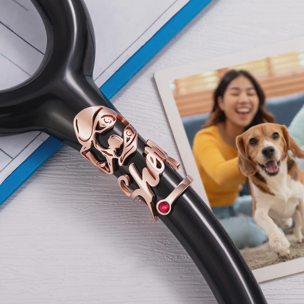 Custom Dog Portrait Stethoscope Tag with Birthstone