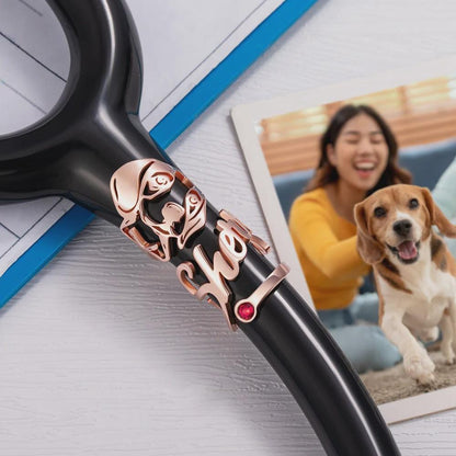 Custom Dog Portrait Stethoscope Tag with Birthstone