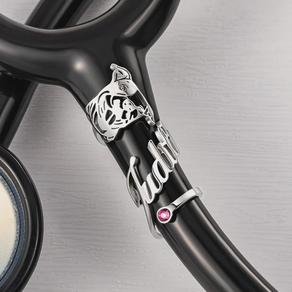 Custom Dog Portrait Stethoscope Tag with Birthstone