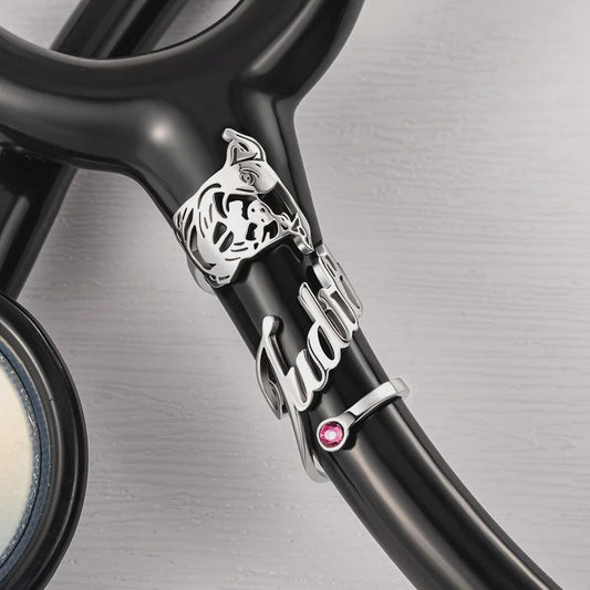 Custom Dog Portrait Stethoscope Tag with Birthstone