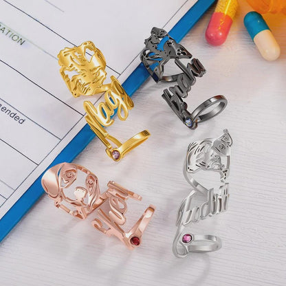 Custom Dog Portrait Stethoscope Tag with Birthstone
