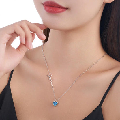 Sideway Name Necklace with Heart Birthstone