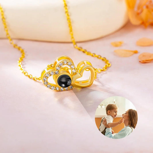 Custom Double Hearts Photo Projection Necklace