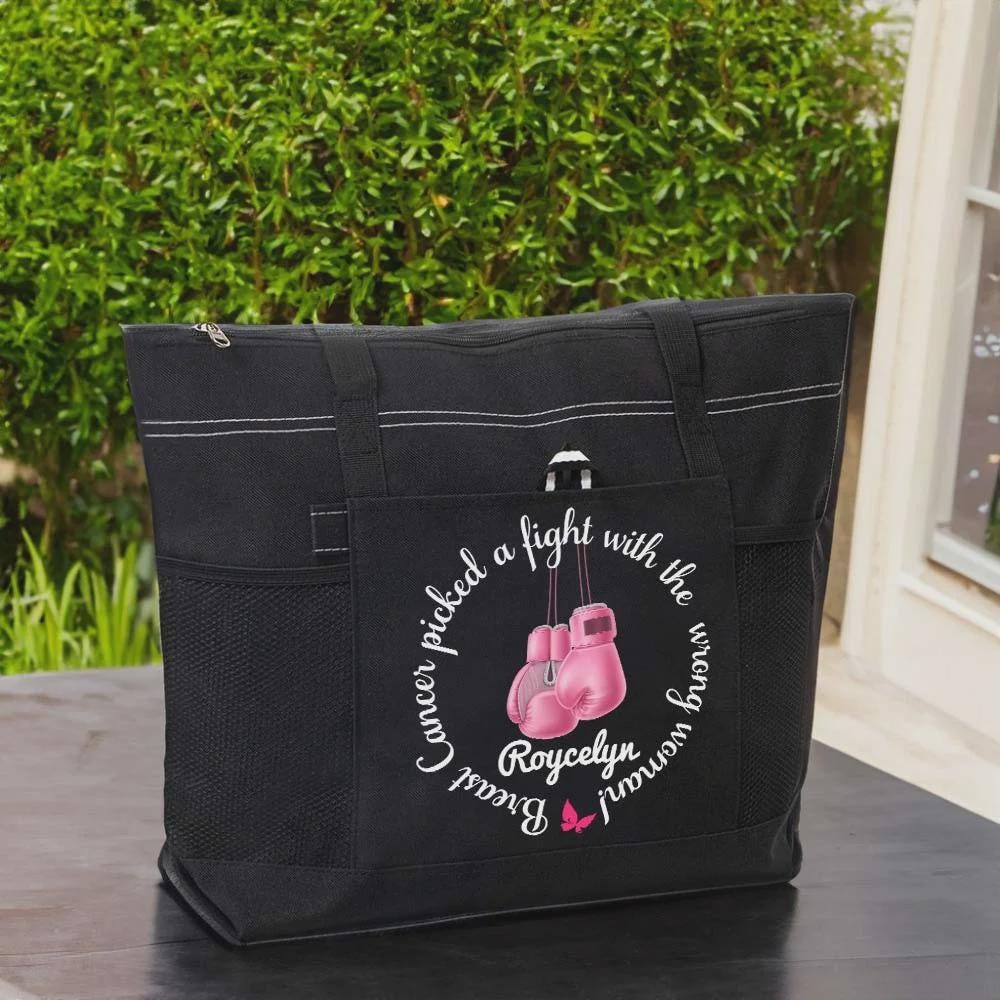 Personalized Custom Name Breast Cancer Fighter Tote Bag