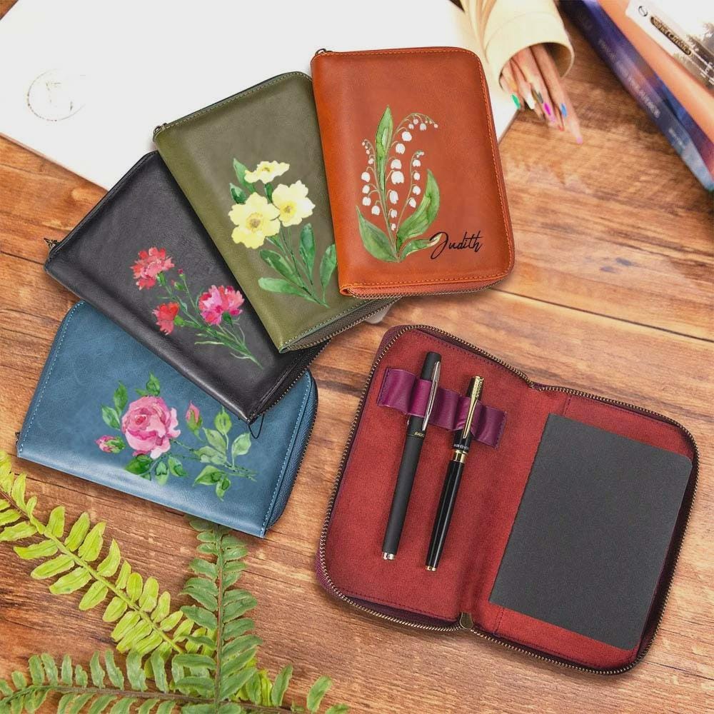 Custom Birth Flower Travel Notebook Organizer