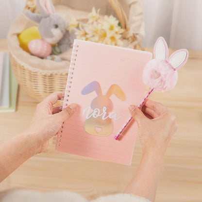 Custom Bunny Spiral Notebook with Pom Pom Pen